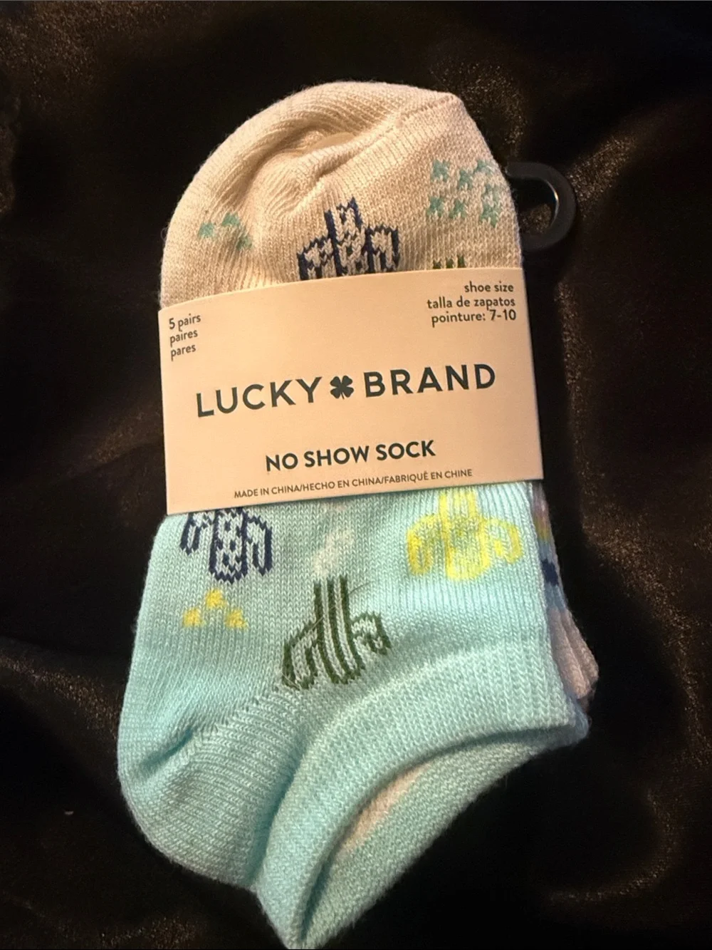 Lucky Brand kids No-Show Socks in Light Blue, White & Yellow (5-Pack)